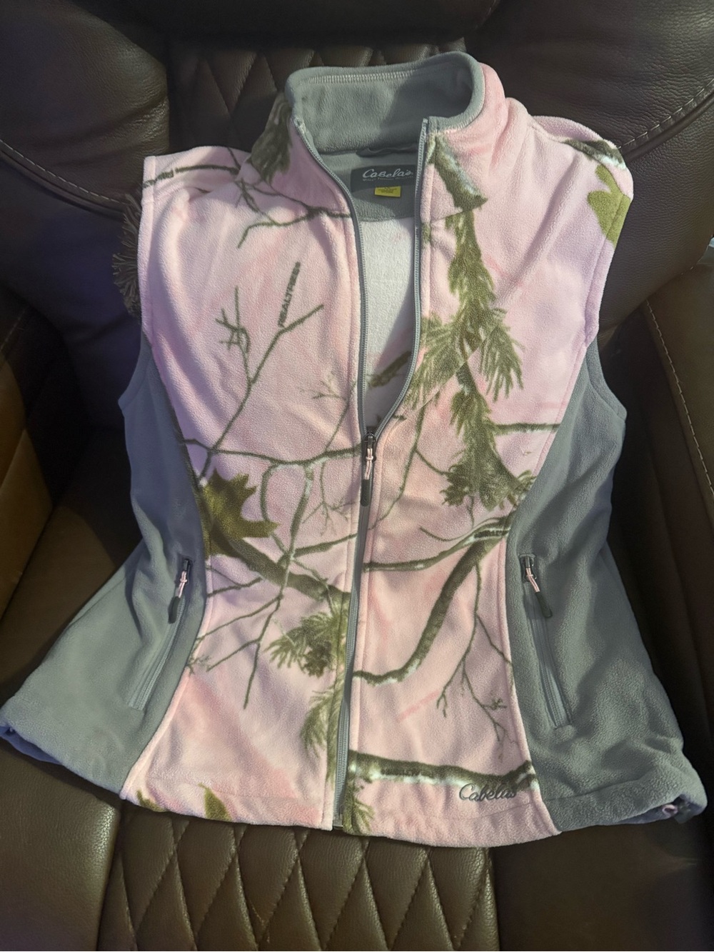 Cabela's Pink Camouflage Fleece Vest with Gray Panels